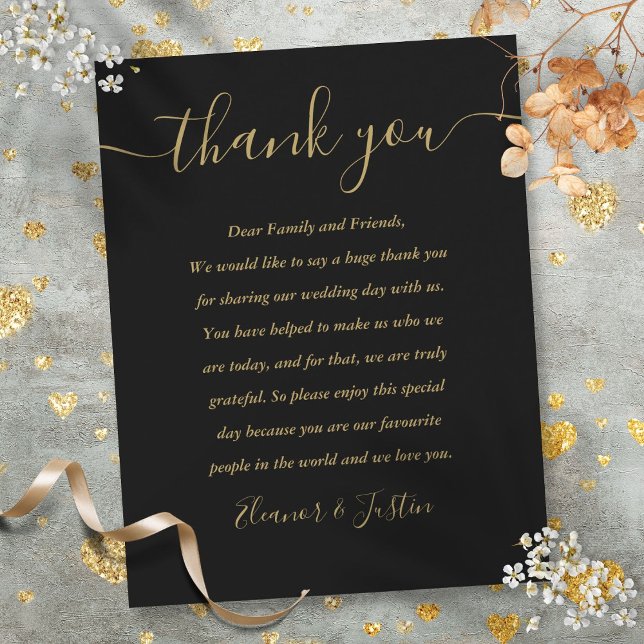 Black And Gold Reception Thank You Place Card (Black And Gold Reception Thank You Place Card)