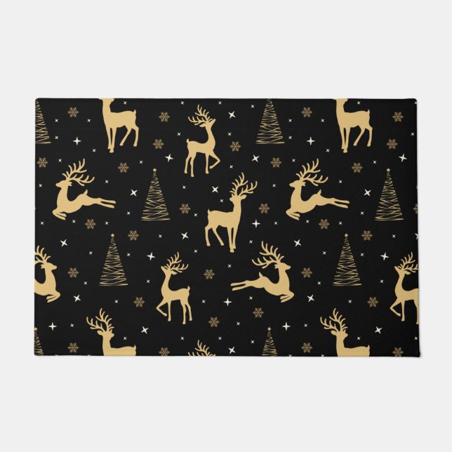 Black and Gold Reindeer Doormat (Front)