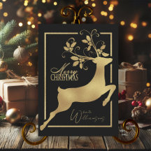 Black And Gold Reindeer Merry Christmas Wishes