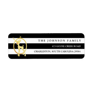 Black and Gold Reindeer Return Address Label