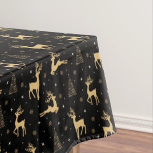 Black and Gold Reindeer Tablecloth