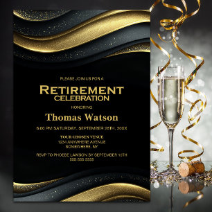 Black and Gold Retirement Party Invitation