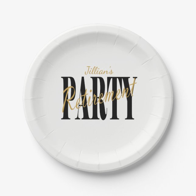 Black and Gold Retirement Party Plates (Front)