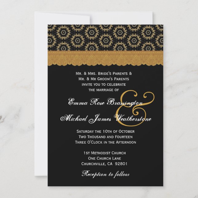 Black and Gold Retro Circles Monogram Wedding A08 Invitation (Front)