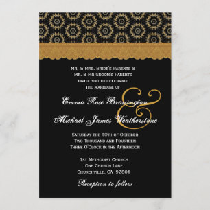 Black and Gold Retro Circles Monogram Wedding A08 Invitation