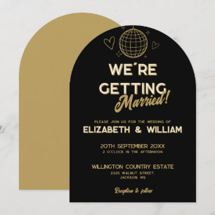 Black And Gold Retro Disco Groovy Wedding Invitation