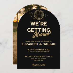 Black And Gold Retro Disco Groovy Wedding Photo Invitation