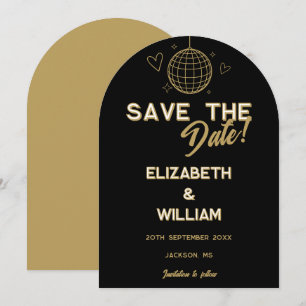 Black And Gold Retro Disco Groovy Wedding Save The Date