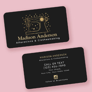 Black and Gold Retro Sewing Machine Seamstress Business Card