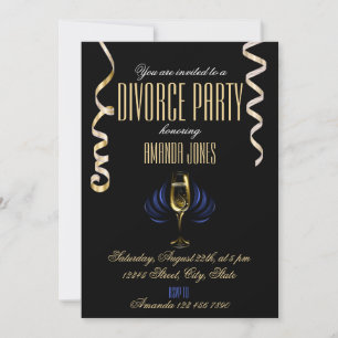 Black and Gold Ribbon Champagne Divorce Party Invitation