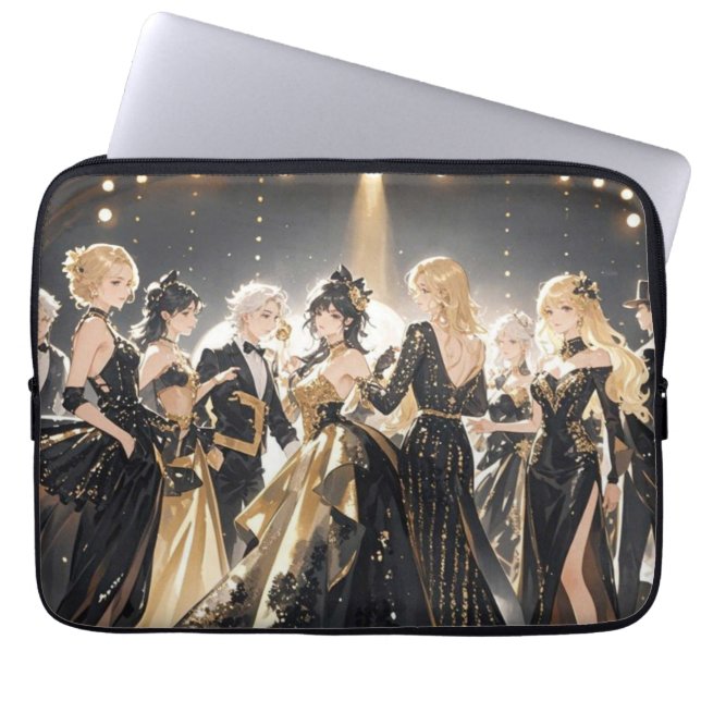 Black and gold, Rich luxury, Moulin rouge style Laptop Sleeve (Front)