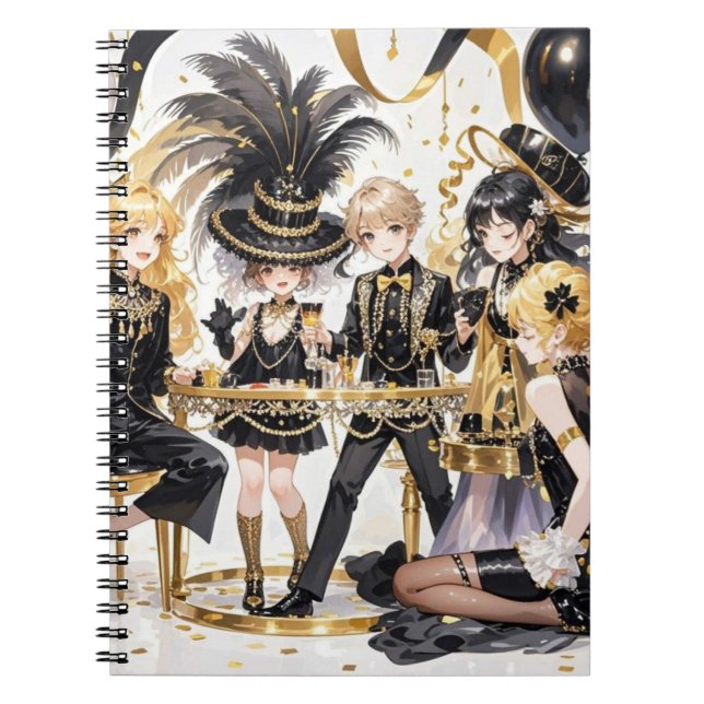 Black and gold, Rich luxury, Moulin rouge style Notebook (Front)