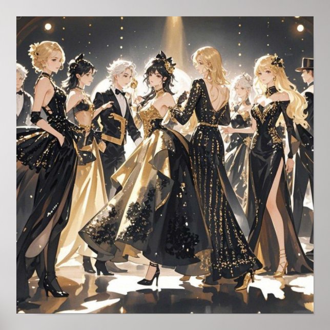 Black and gold, Rich luxury, Moulin rouge style Poster (Front)