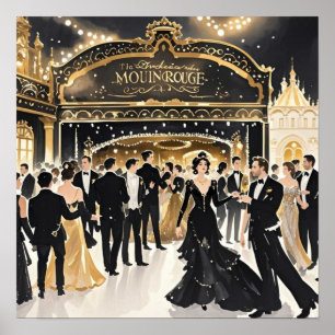 Black and gold, Rich luxury, Moulin rouge style Poster