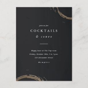 Black and Gold Rings Cocktail Party Invitation Postcard