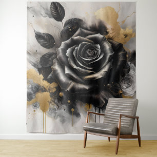Black and Gold Rose Tapestry
