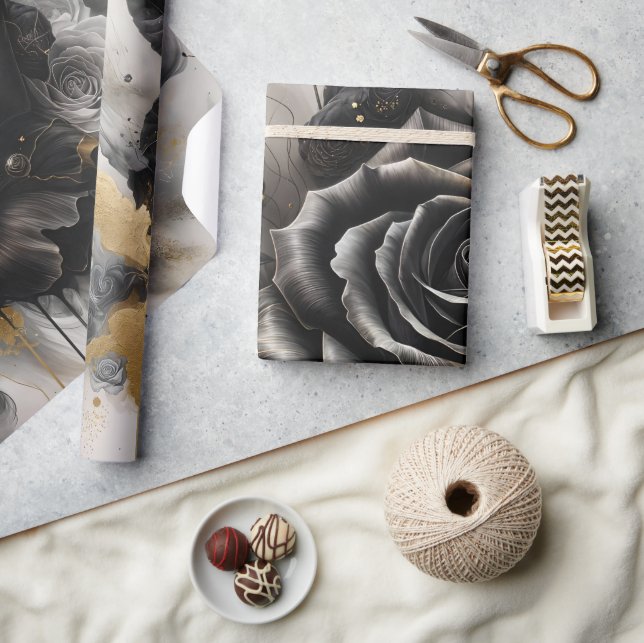 Black and Gold Rose Wrapping Paper (Crafts)