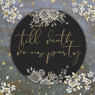 Black And Gold Roses Floral Gothic Wedding Favour Classic Round Sticker