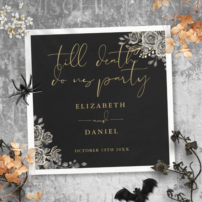 Black And Gold Roses Floral Gothic Wedding Napkin (Black And Gold Roses Floral Gothic Wedding Napkins)