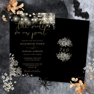 Black And Gold Roses Floral Lights Gothic Wedding Invitation