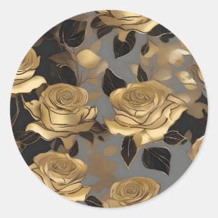 Black and Gold Roses Flowers Classic Round Sticker
