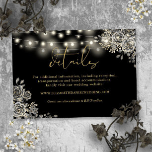 Black And Gold Roses Lights Gothic Wedding Details Enclosure Card