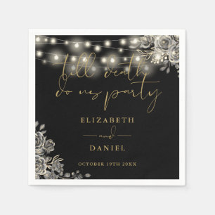 Black And Gold Roses String Lights Gothic Wedding Napkin