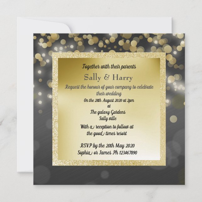 BLACK AND GOLD ROYAL BUBBLES WEDDING INVITE NEW (Front)