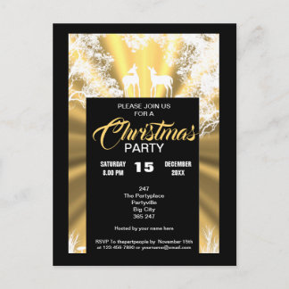 Black and gold rustic Christmas invitation Postcard
