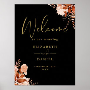 Black And Gold Rustic Floral Wedding Welcome Sign