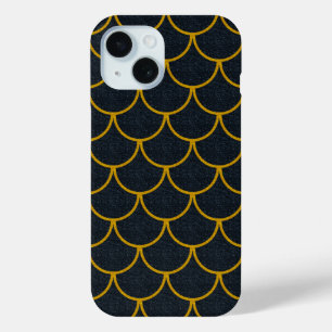 Black and Gold Scalloped Scale Pattern iPhone 15 Case