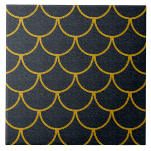 Black and Gold Scalloped Scale Pattern Ceramic Tile