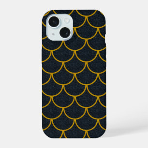 Black and Gold Scalloped Scale Pattern iPhone 15 Case