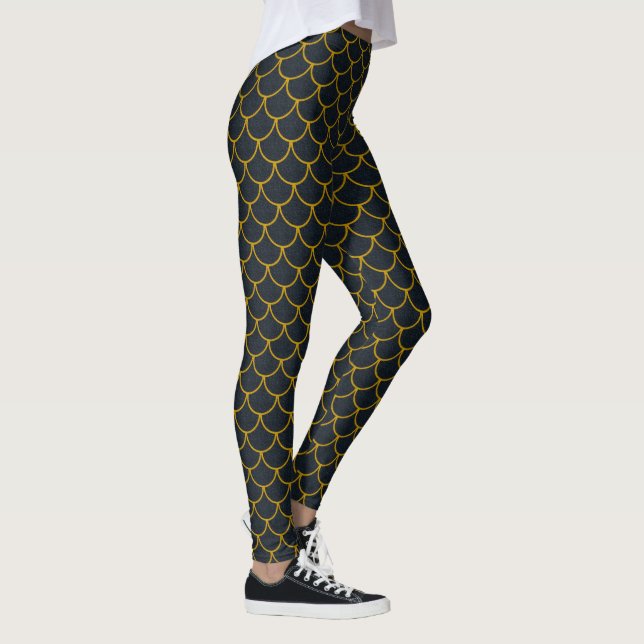 Black and Gold Scalloped Scale Pattern Leggings (Right)