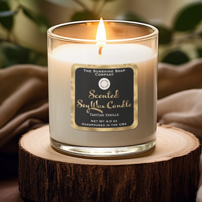 Black and gold scented soy wax candle label w logo (Creator Uploaded)