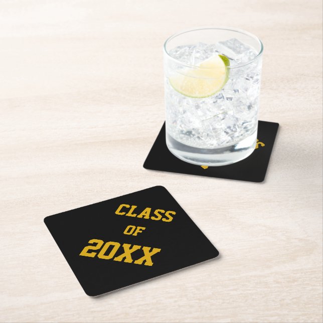 Black and Gold School Colours and Class Year Paper Coaster (Insitu)