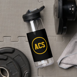 Black and Gold School Colours and Letters Water Bottle