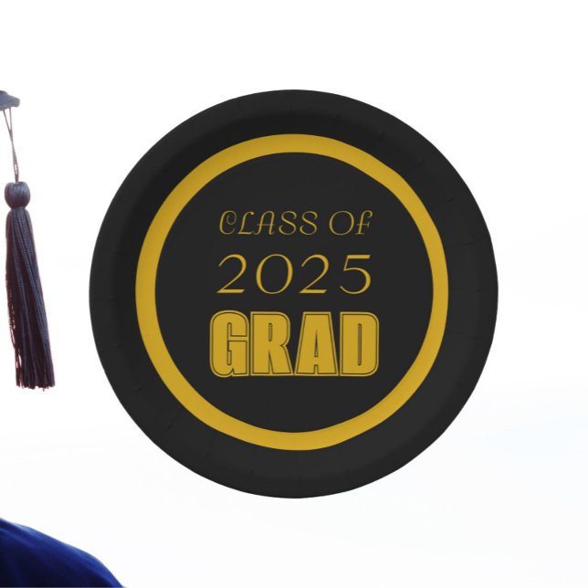 Black and Gold School Colours Graduation Paper Plate (In Situ Graduation)