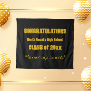 Black and Gold School Colours Graduation Tapestry