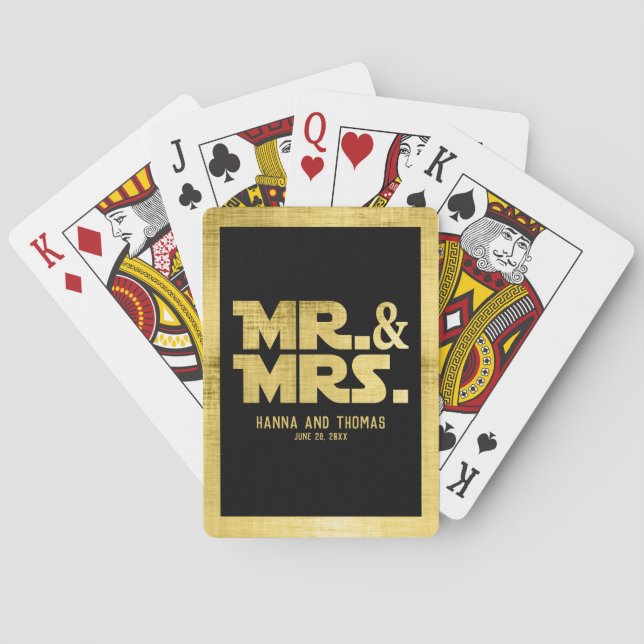 Black and Gold Sci Fi Themed Wedding  Playing Cards (Back)