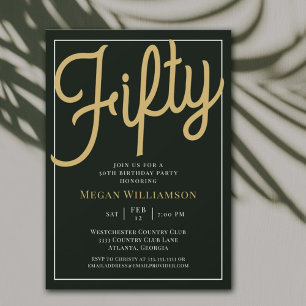 Black and Gold Script 50th Birthday Invitation