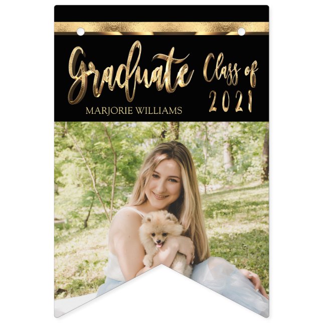 Black and Gold Script Class of 2021 Graduation Bunting (Second Flag)