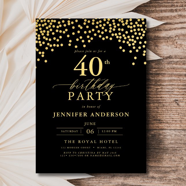 Black And Gold Script Forty 40th Birthday Invitation (Creator Uploaded)