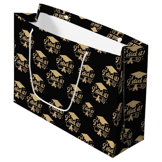 Black and Gold script  I did it Graduation Large Gift Bag (Front Angled)