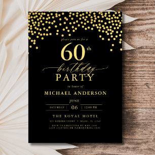 Black And Gold Script Sixty 60th Birthday Invitation