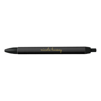 Black and Gold Script  | Stylish Monogram Modern Black Ink Pen