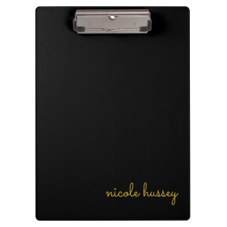 Black and Gold Script  | Stylish Monogram Modern Clipboard