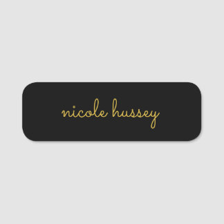 Black and Gold Script  | Stylish Monogram Modern Name Tag