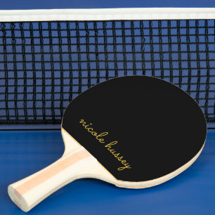 Black and Gold Script    Stylish Monogram Modern Ping Pong Paddle