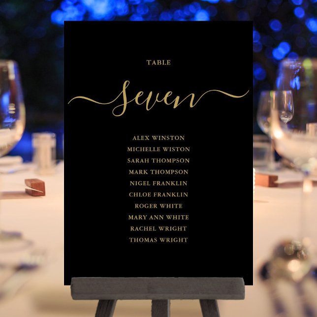 Black And Gold Script Table Number Seating Chart (Black And Gold Script Table Number Seating Chart)